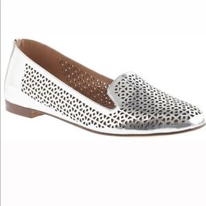J. Crew Cleo Mirror Metallic Silver Italian Leather Perforated Cutout Loafers
